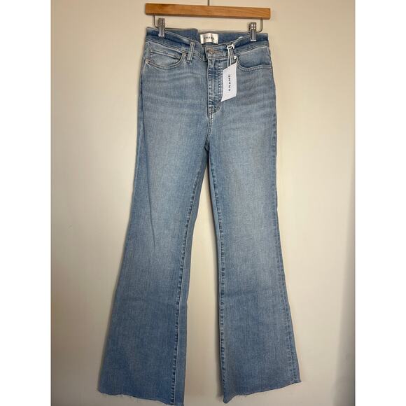 NWT Frame Le Easy Flare Raw Fray Hem Stretch High Rise Jeans Blue Size: 28 - Picture 2 of 9